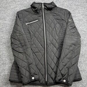 Jessica Simpson Quilted Puffer Jacket Womens M Black Floral Lining Full Zip